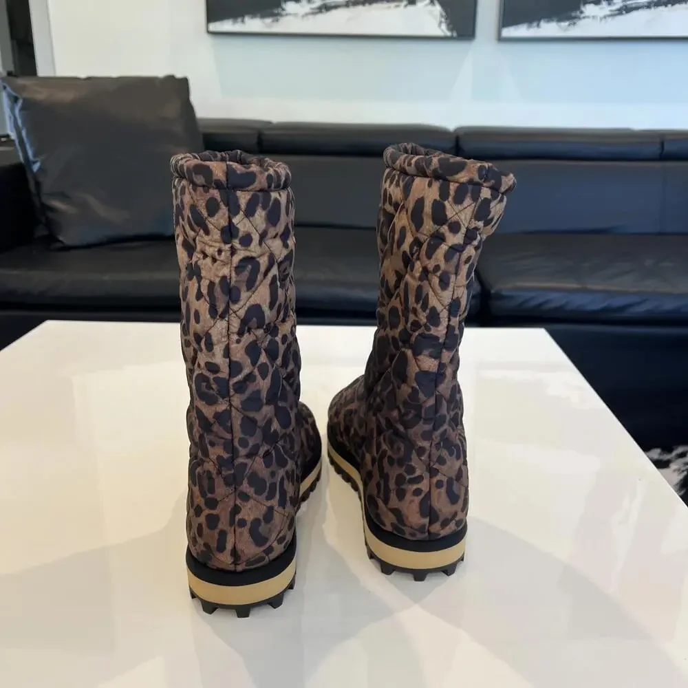 $995 DOLCE & GABBANA City Quilted Leopard-Print Boots Size 44